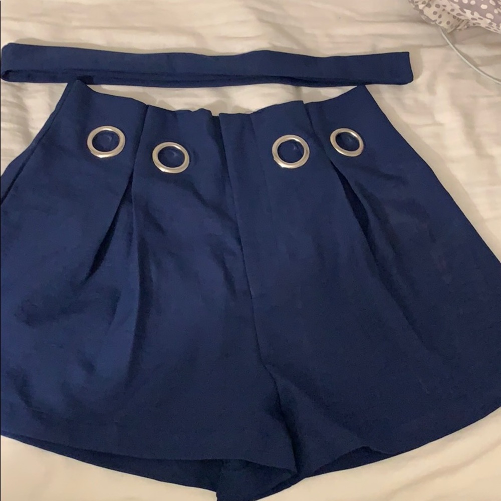 Navy Blue Pleated Shorts